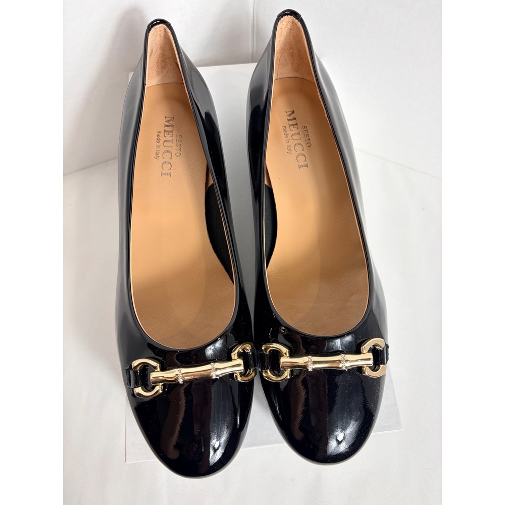 Sesto Meucci Womens Flats Black Patent Horsebit Rhinestone 8288 Size 9 M